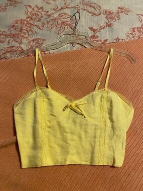 Forever 21 Yellow Lace-Trim Cropped Cami